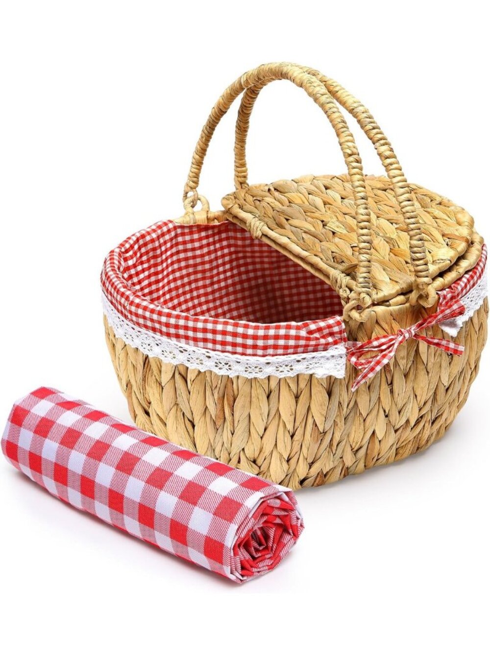 Handwoven Medium Picnic Basket with Handles & Washable Lining - Perfect for